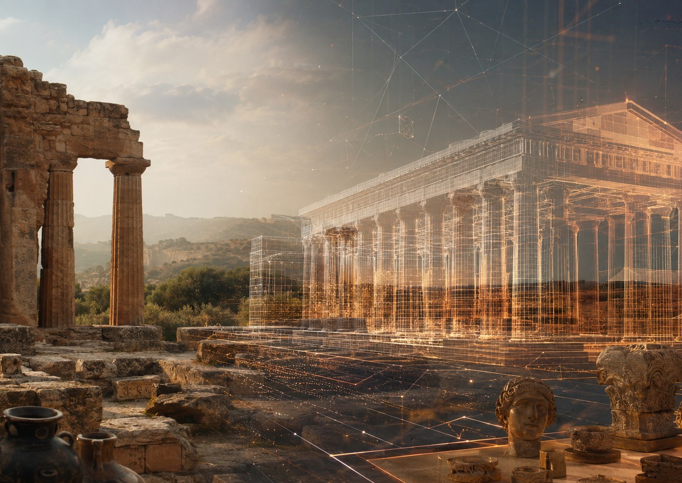 Visualizzazione digitale di un tempio antico
